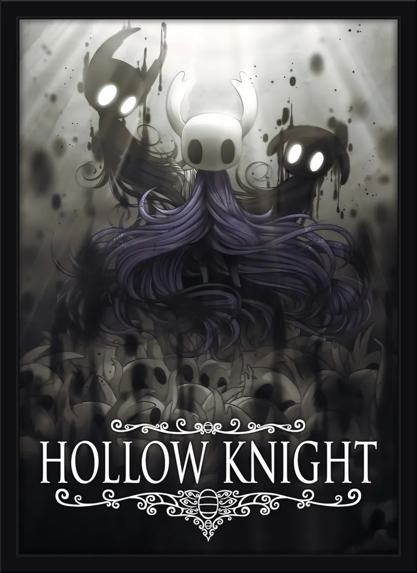 Quadro decorativo Hollow Knight cercado de sombras em tons de cinza