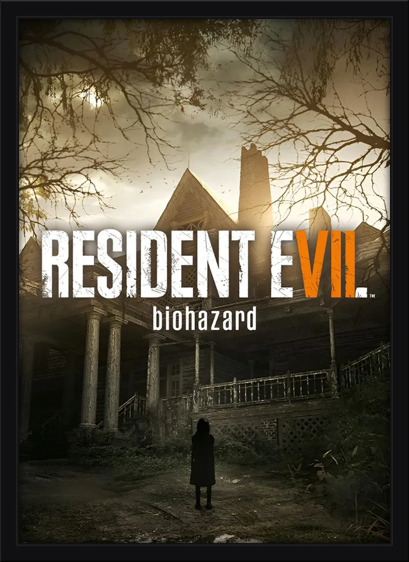 Quadro decorativo Resident Evil 7 Biohazard com a casa dos Baker ao fundo