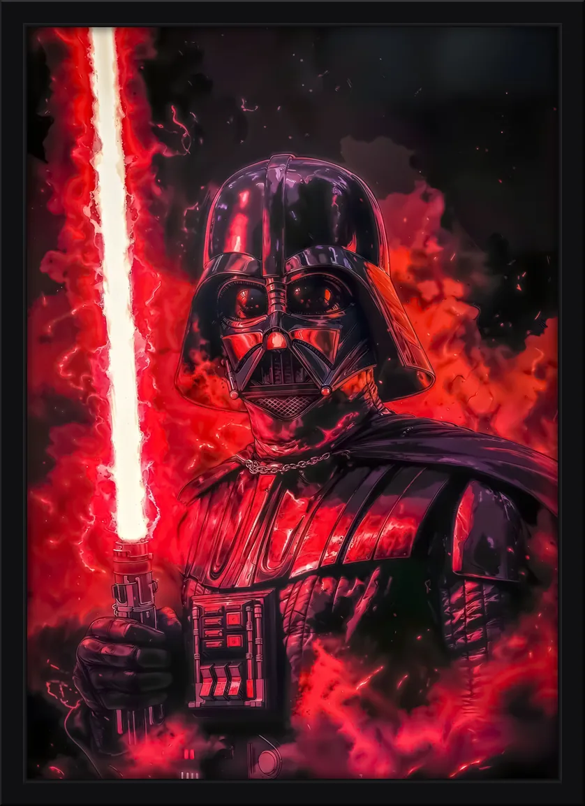 Quadro decorativo Darth Vader empunhando o sabre de luz vermelho